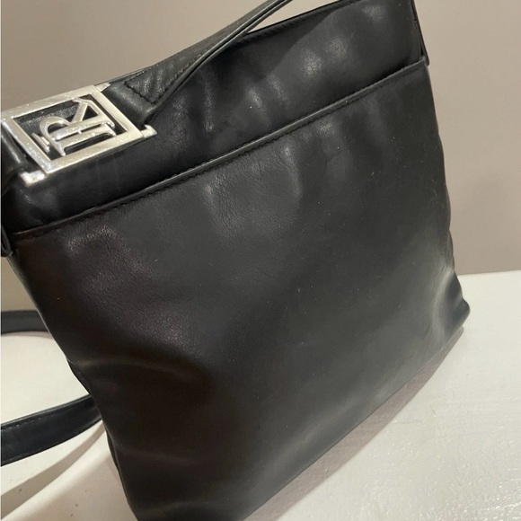 Ralph Lauren Handbags - Vintage Ralph Lauren Black Leather Crossbody Shoulder Bag Y2K Silver Logo